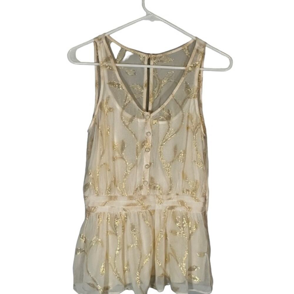 The Addison Story Anthropologie Women’s Cream Gold Sleeveless Peplum Blouse Sm
